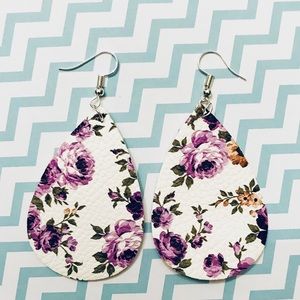 Purple Floral Leather Drop Earrings
